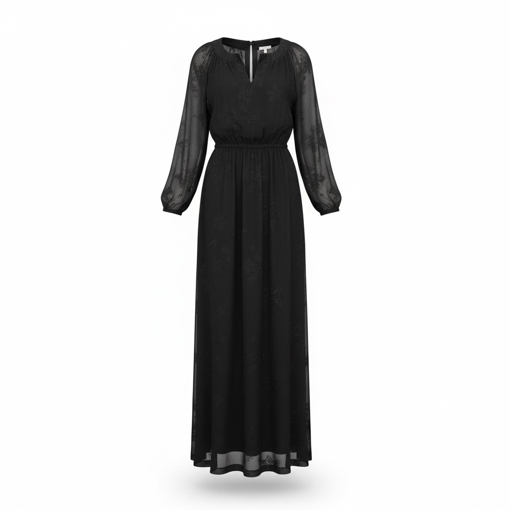Chelsea & Violet Black Embroidered Overlay Maxi Dress XS Long Sleeve